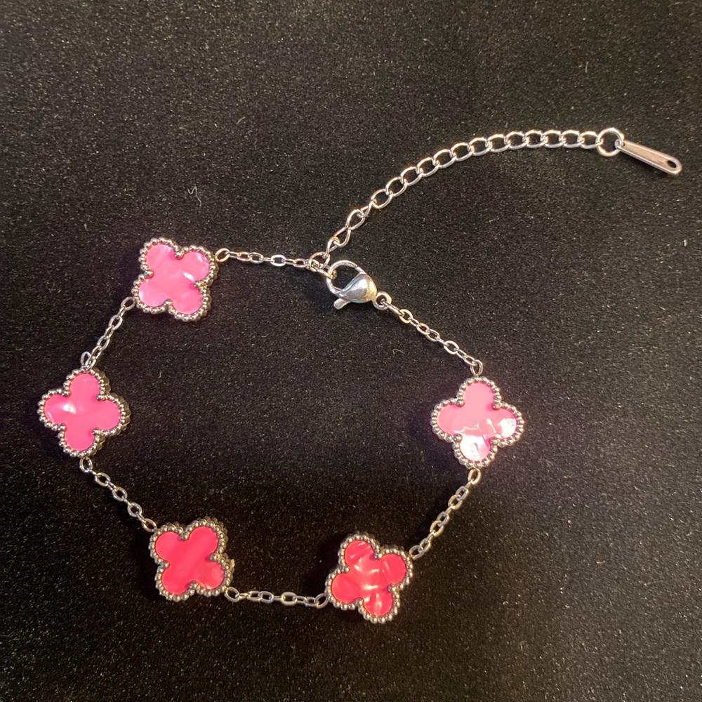 Pink Clover Charm Bracelet